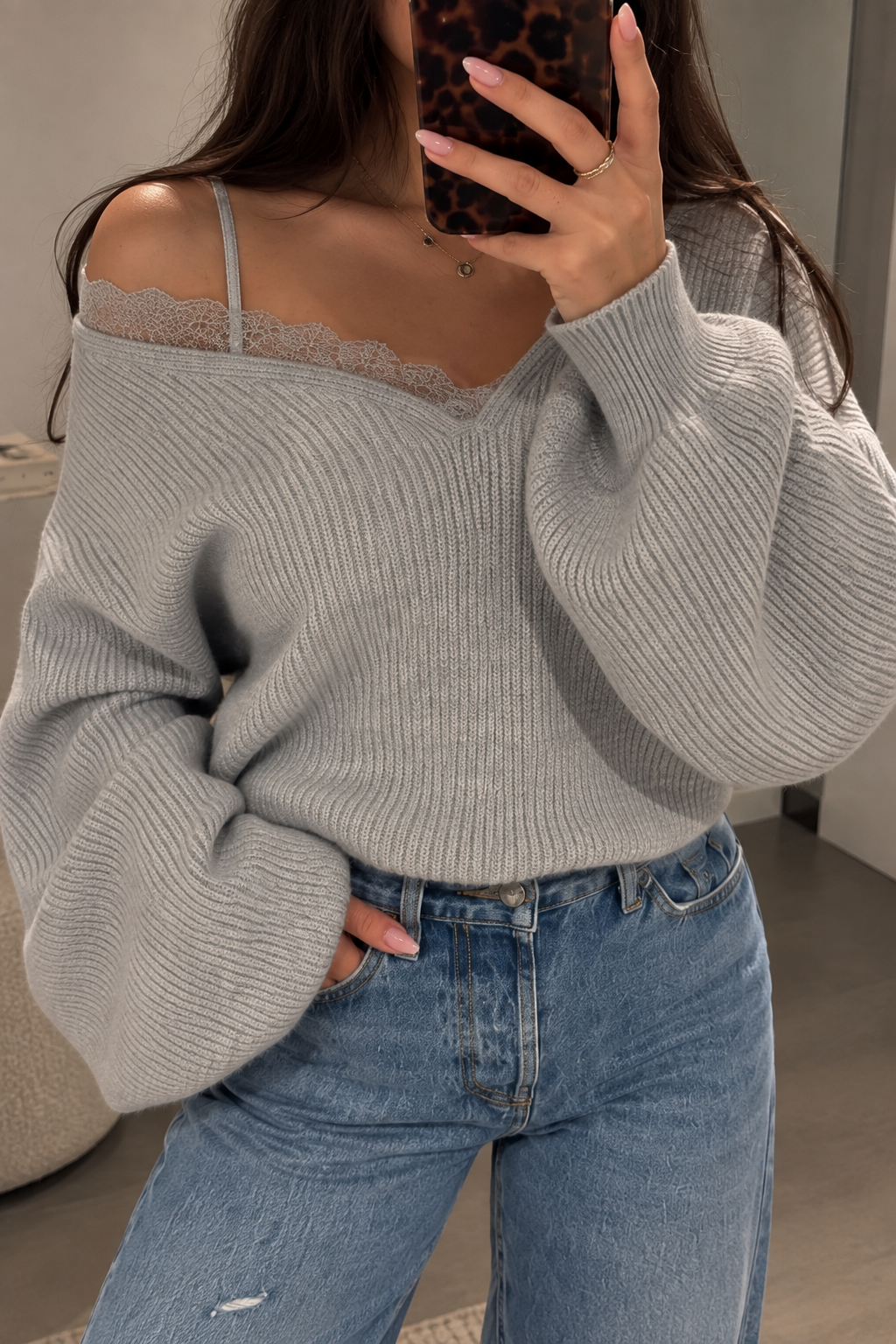 Lace Sweater Grijs