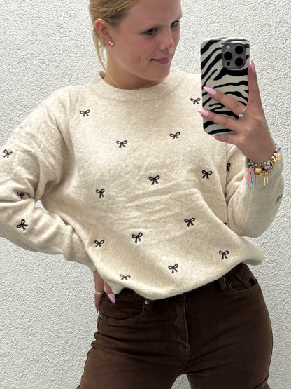 Bow Knitted Sweater Beige